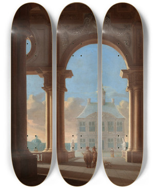 Triptych art skateboard deck of Danil De Blieck Palace Entrance Architectural Study by Daniel De Blieck (1610-1673)
