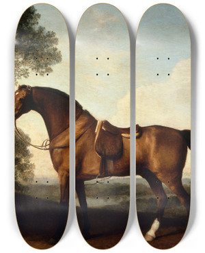Triptych art skateboard deck of George Stubbs A Saddled Bay Hunter_1 by George Stubbs (1724-1806)