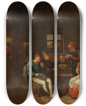 Triptych art skateboard deck of Egbert Van Heemskerck Kroscene Med Festende Bnder by Egbert Van Heemskerck (1634-1704)