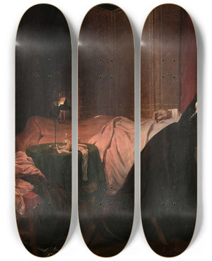 Triptych art skateboard deck of Paul Delaroche Les Suites Dun Duel by Paul Delaroche (1797-1856)