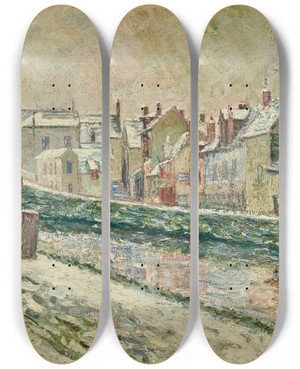Triptych art skateboard deck of Albert Gleizes Le Village De Moretsurloing Sous La Neige by Albert Gleizes (1881-1953)