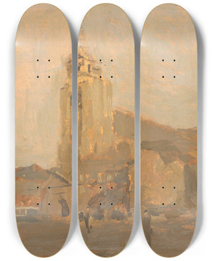 Triptych art skateboard deck of Frank Edwin Scott Eglise Saint Merry by Frank Edwin Scott (1863-1929)