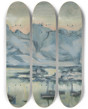 Triptych art skateboard deck of Anna Boberg Boat With Net Study From Lofoten by Anna Boberg (1864-1935)