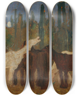 Triptych art skateboard deck of Pedro Figari Lamento by Pedro Figari (1861-1938)