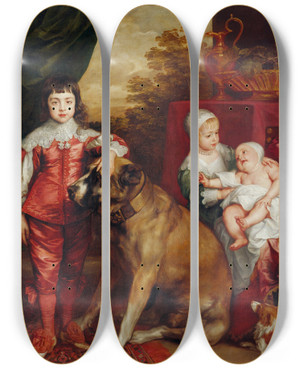 Triptych art skateboard deck of Anthony Van Dyck Five Eldest Children Of Charles I by Anthony Van Dyck (1599-1641)