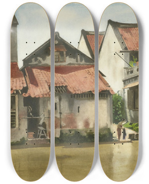 Triptych art skateboard deck of Willem Witsen Benedenstad Batavia by Willem Witsen (1860-1923)
