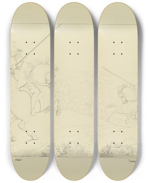 Triptych art skateboard deck of Ferdinand Fellner Siegfried And Ldegast by Ferdinand Fellner (1799-1859)