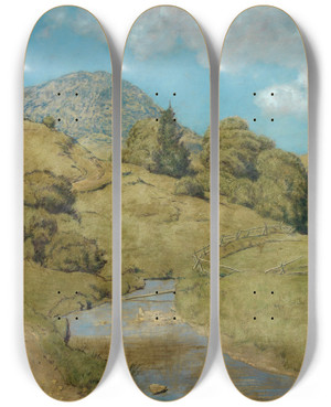 Triptych art skateboard deck of Hans Thoma Der Blssling Bei Bernau by Hans Thoma (1839-1924)