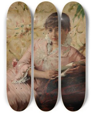 Triptych art skateboard deck of Albert Edelfelt Reading Parisienne by Albert Edelfelt (1854-1905)