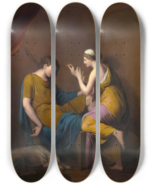 Triptych art skateboard deck of Joseph Wright Of Derby The Corinthian Maid by Joseph Wright Of Derby (1734-1797)