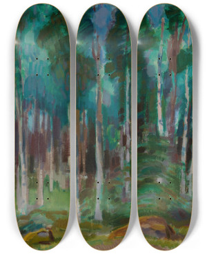 Triptych art skateboard deck of Magnus Enckell Birches In Vksy by Magnus Enckell (1870-1925)
