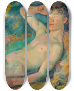Triptych art skateboard deck of Magnus Enckell Awakening Faun by Magnus Enckell (1870-1925)