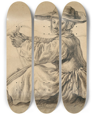Triptych art skateboard deck of Aelbert Cuyp A Milkmaid by Aelbert Cuyp (1620-1691)