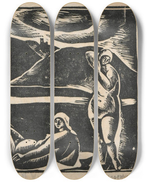 Triptych art skateboard deck of Wacaw Wsowicz Three Nudes by Waclaw Wasowicz (1891-1942)