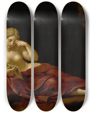 Triptych art skateboard deck of Bartholomeus Douven Penitent Magdalene by Bartholomeus Douven (1688-1726)