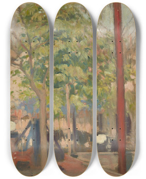 Triptych art skateboard deck of Ramn Casas Moulin De La Galette by Ramon Casas (1866-1932)