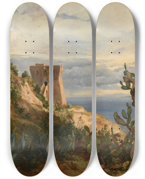 Triptych art skateboard deck of Jacquesraymond Brascassat Tour En Bordure De Mer by Jacques Raymond Brascassat (1804-1867)