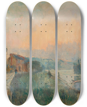Triptych art skateboard deck of Albert Lebourg Bord De Seine Rouen by Albert Lebourg (1849-1928)