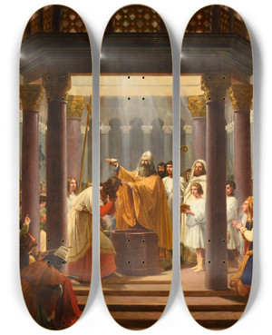 Triptych art skateboard deck of Jean Alaux Baptme De Clovis by Jean Alaux (1788-1858)