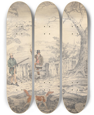 Triptych art skateboard deck of Edwin Gill Setters And Pheasant by Edwin Gill