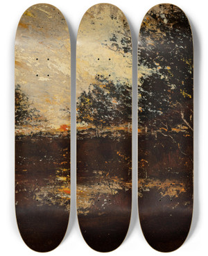 Triptych art skateboard deck of Ralph Albert Blakelock Reflections by Ralph Albert Blakelock (1847-1919)