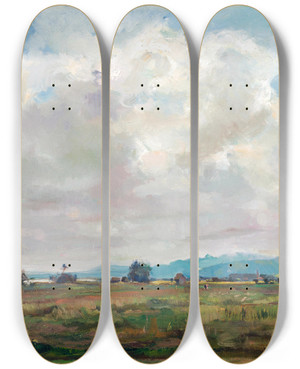 Triptych art skateboard deck of Hiasl Maiererding Moosstimmung Am Chiemsee Bei Bersee by Hiasl Maier-Erding (1894-1933)