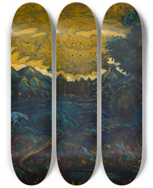 Triptych art skateboard deck of Edward Middleton Manigault Landscape With A Horse by Edward Middleton Manigault (1887-1922)