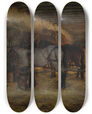Triptych art skateboard deck of Pascaladolphejean Dagnanbouveret A Stable by Pascal-Adolphe-Jean Dagnan-Bouveret (1852-1929)
