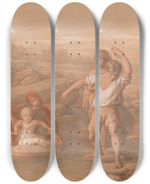 Triptych art skateboard deck of William Mulready Drawing For The First Voyage by William Mulready (1786-1863)