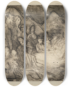 Triptych art skateboard deck of Ernst Ludwig Kirchner Augustfeuer by Ernst Ludwig Kirchner (1880-1938)