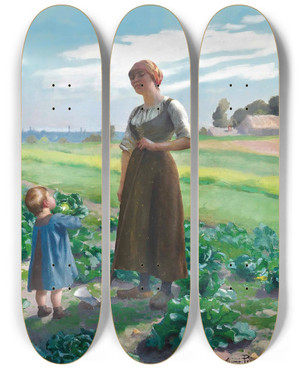 Triptych art skateboard deck of Aim Perret The Lettuce Patch by Aime Perret (1847-1927)