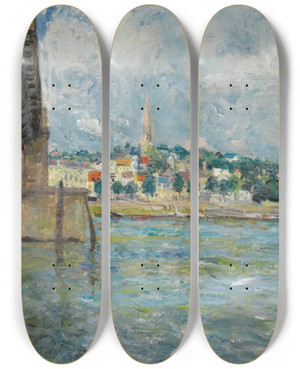 Triptych art skateboard deck of Alfred Sisley Le Pont De St Cloud by Alfred Sisley (1840-1899)