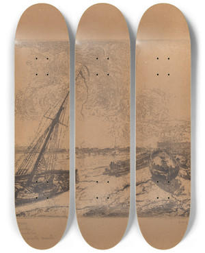 Triptych art skateboard deck of James Ensor Gestrande Schuiten by James Ensor (1860-1949)