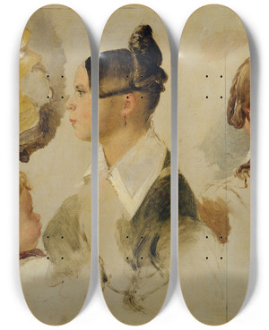 Triptych art skateboard deck of Peter Fendi Figurale Studien by Peter Fendi (1796-1842)