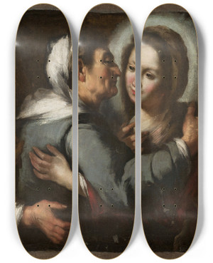 Triptych art skateboard deck of Bernardo Strozzi Visitation by Bernardo Strozzi (1581-1644)