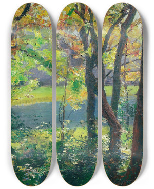 Triptych art skateboard deck of Hermann Groeber Langbrgner See by Hermann Groeber