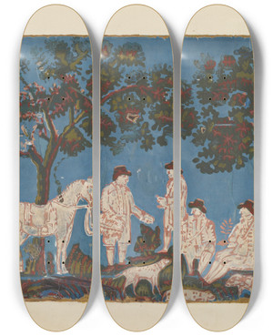 Triptych art skateboard deck of Lazar Rubinstein Bandbox Sections by Lazar Rubinstein