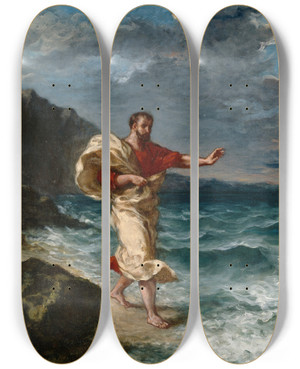Triptych art skateboard deck of Eugne Delacroix Demosthenes On The Seashore by Eugene Delacroix (1798-1863)