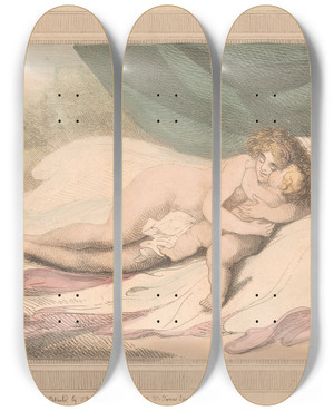 Triptych art skateboard deck of Thomas Rowlandson Venus Embracing Cupid by Thomas Rowlandson (1756-1827)