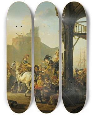 Triptych art skateboard deck of Jeanlouis Demarne The Elixir by Jean Louis Demarne (1744-1829)