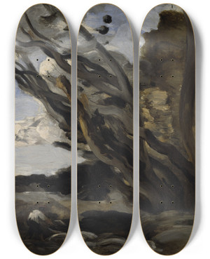 Triptych art skateboard deck of Jeanbaptistecamille Corot The Blast by Jean-Baptiste-Camille Corot (1796-1875)