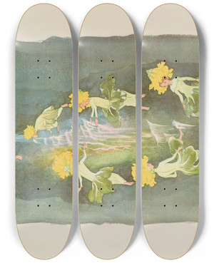 Triptych art skateboard deck of Ernst Kreidolf Primula Aoricula by Ernst Kreidolf (1863-1956)