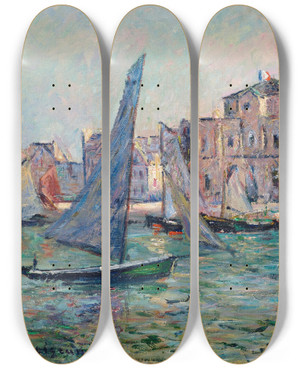Triptych art skateboard deck of Gustave Loiseau Les Martigues by Gustave Loiseau (1865-1935)