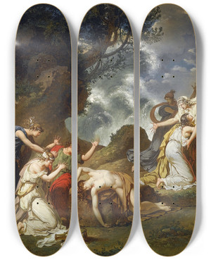 Triptych art skateboard deck of Charles Meynier A Scene From Classical Mythology by Charles Meynier (1768-1832)