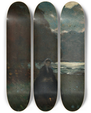 Triptych art skateboard deck of Peter Alexandrovitch Nilouss Evening On A Lake by Peter Alexandrovitch Nilouss (1869-1943)