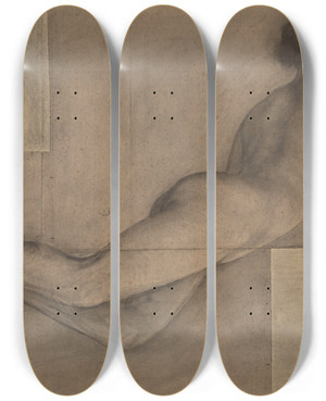 Triptych art skateboard deck of Charles Mertens Figure Study_4 by Charles Mertens (1865-1919)
