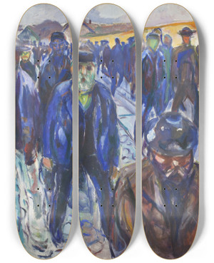 Triptych art skateboard deck of Edvard Munch Hjemvendende Arbejdere by Edvard Munch (1863-1944)