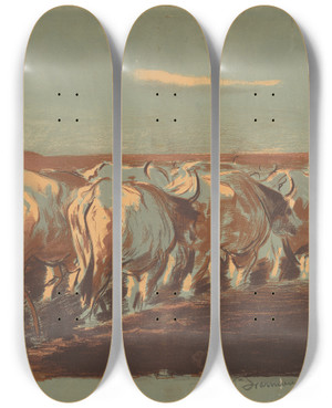 Triptych art skateboard deck of Leon Wyczkowski Orka Na Ukrainie by Leon Wyczolkowski (1852-1936)