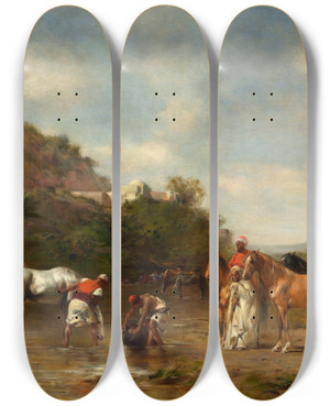 Triptych art skateboard deck of Eugne Fromentin Arabs Watering Their Horses by Eugene Fromentin (1820-1876)