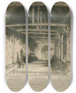 Triptych art skateboard deck of David Young Cameron Montivilliers by David Young Cameron (1865-1945)